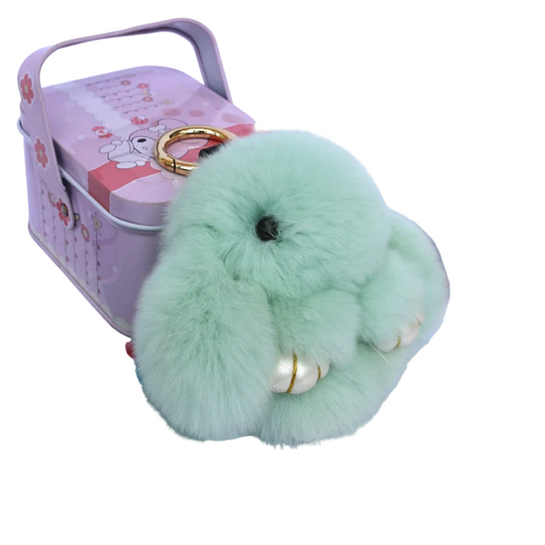 Fluffy Mini Rex Rabbit Fur Keychain Cute Bunny Bag Charm Soft Plush Animal Doll Ring For Car Keys & Handbags Purple Keyrings