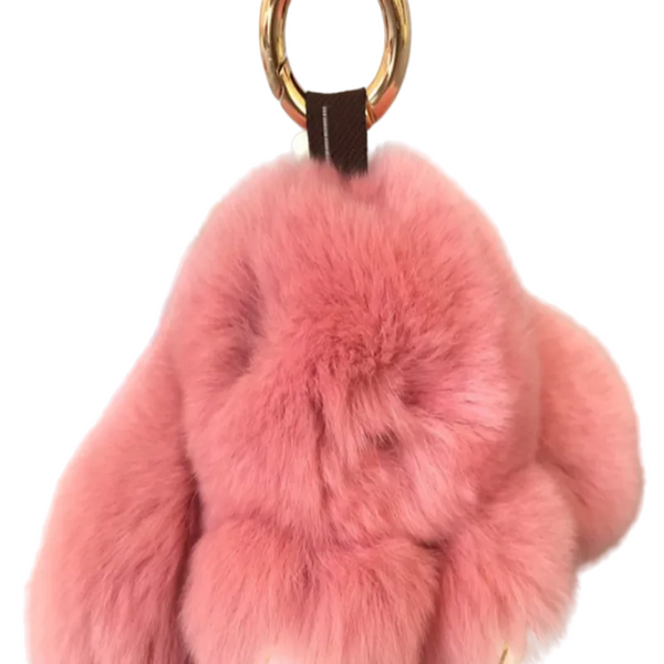 Fluffy Mini Rex Rabbit Fur Keychain Cute Bunny Bag Charm Soft Plush Animal Doll Ring For Car Keys & Handbags Purple Keyrings