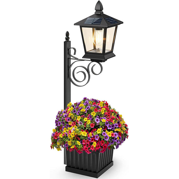 2 In 1 Solar Planter Light Outdoor Metal Lamp Post & Wall Sconce With Box Ip65 Waterproof Led Lantern For Garden Patio Porch Warm White (Small) Floor