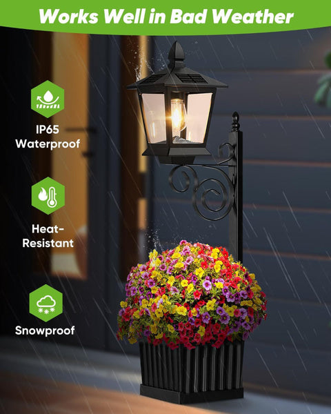 2 In 1 Solar Planter Light Outdoor Metal Lamp Post & Wall Sconce With Box Ip65 Waterproof Led Lantern For Garden Patio Porch Warm White (Small) Floor
