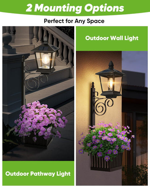 2 In 1 Solar Planter Light Outdoor Metal Lamp Post & Wall Sconce With Box Ip65 Waterproof Led Lantern For Garden Patio Porch Warm White (Small) Floor