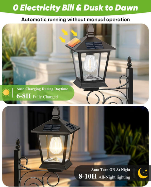 2 In 1 Solar Planter Light Outdoor Metal Lamp Post & Wall Sconce With Box Ip65 Waterproof Led Lantern For Garden Patio Porch Warm White (Small) Floor