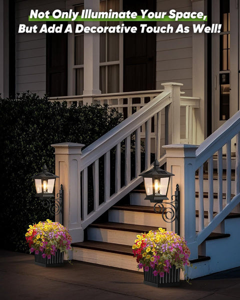 2 In 1 Solar Planter Light Outdoor Metal Lamp Post & Wall Sconce With Box Ip65 Waterproof Led Lantern For Garden Patio Porch Warm White (Small) Floor