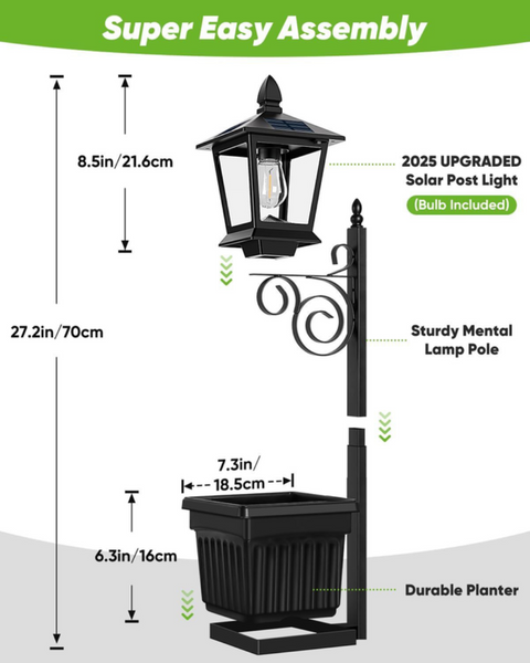 2 In 1 Solar Planter Light Outdoor Metal Lamp Post & Wall Sconce With Box Ip65 Waterproof Led Lantern For Garden Patio Porch Warm White (Small) Floor