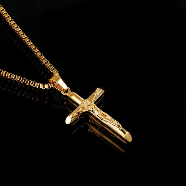 Men's Gold Cross Pendant Necklace Stainless Steel Titanium Sweater Chain A Luxury Finish With 60Cm Box Chains Necklaces
