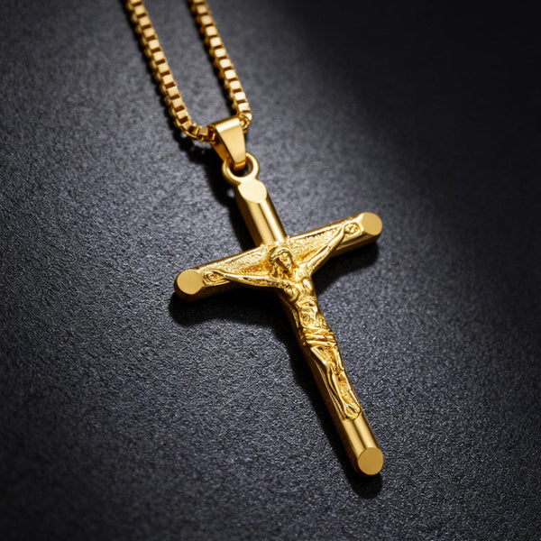 Men's Gold Cross Pendant Necklace Stainless Steel Titanium Sweater Chain A Luxury Finish With 60Cm Box Chains Necklaces