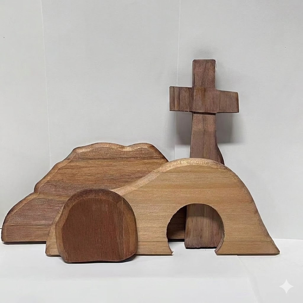 Easter Resurrection Scene Wooden Tabletop Ornament A Handcrafted Cross & Tomb Commemorative Display Seasonal Decorations