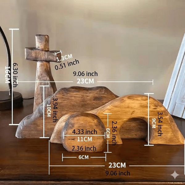 Easter Resurrection Scene Wooden Tabletop Ornament A Handcrafted Cross & Tomb Commemorative Display Seasonal Decorations
