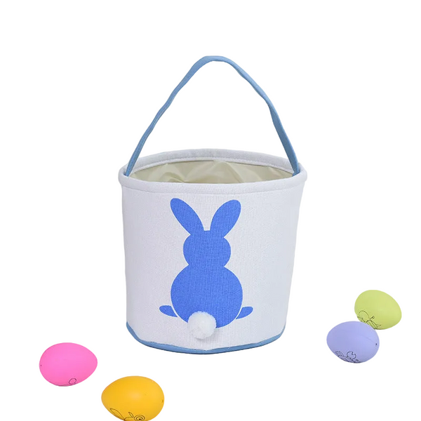 Personalised Easter Bunny Basket Hand Embroidered Canvas Tote Soft Blue Ear Candy Bag & Storage Bucket Seasonal Decorations