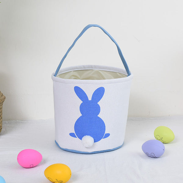 Personalised Easter Bunny Basket Hand Embroidered Canvas Tote Soft Blue Ear Candy Bag & Storage Bucket Seasonal Decorations