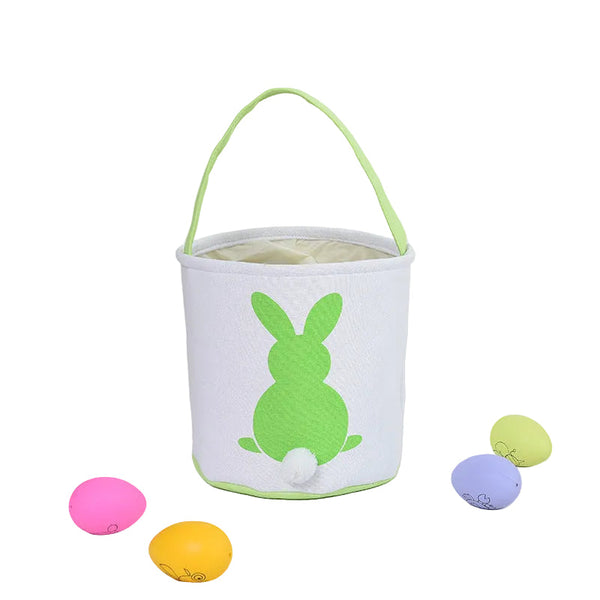 Personalised Easter Bunny Basket Hand Embroidered Canvas Tote Soft Green Ear Candy Bag & Storage Bucket Seasonal Decorations