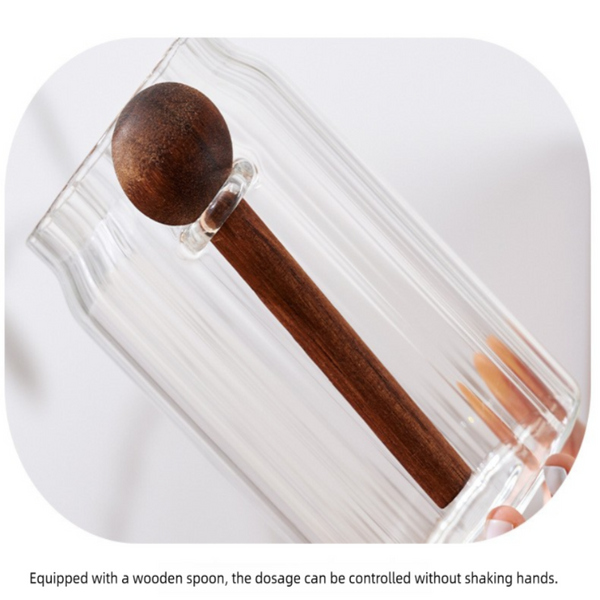 500Ml Premium Borosilicate Glass Storage Jar With Acacia Wood Lid & Integrated Spoon Airtight Moisture Proof Kitchen Canister For Tea Coffee And Spice