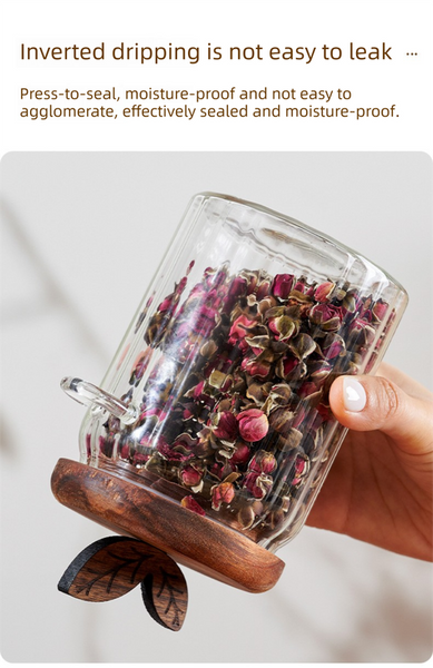 600Ml Premium Borosilicate Glass Storage Jar With Acacia Wood Lid & Integrated Spoon Airtight Moisture Proof Kitchen Canister For Tea Coffee And Spice