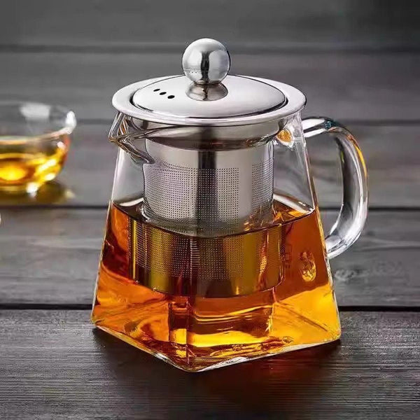 350Ml Heat Resistant Glass Teapot With Stainless Steel Infuser Square Base Stovetop Safe Loose Leaf Tea Maker Teapots