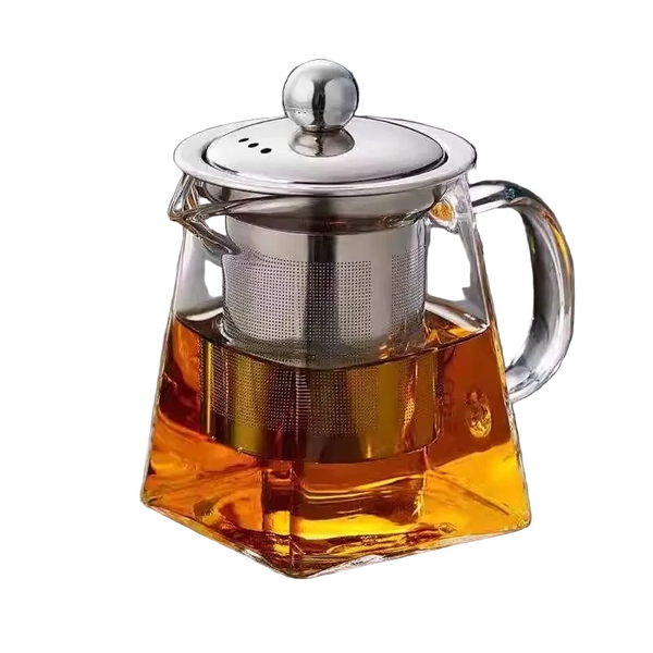 350Ml Heat Resistant Glass Teapot With Stainless Steel Infuser Square Base Stovetop Safe Loose Leaf Tea Maker Teapots