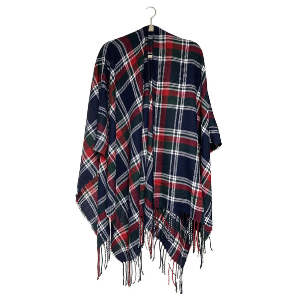 Women's Plaid Open Front Poncho Cape Soft Faux Cashmere Scarf Wrap With Tassel Detail (130 X 150Cm) Style P729 Scarves & Wraps