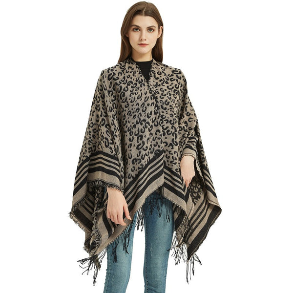 Women's Plaid Open Front Poncho Cape Soft Faux Cashmere Scarf Wrap With Tassel Detail (130 X 150Cm) Style P1004 Scarves & Wraps
