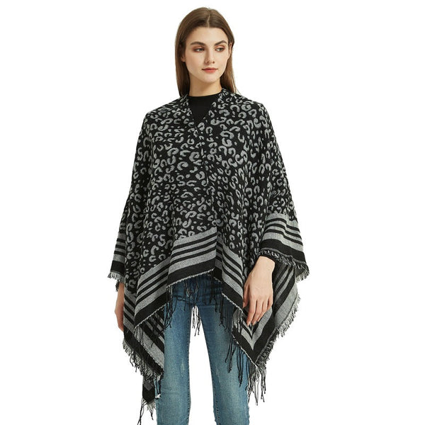 Women's Plaid Open Front Poncho Cape Soft Faux Cashmere Scarf Wrap With Tassel Detail (130 X 150Cm) Style P1005 Scarves & Wraps