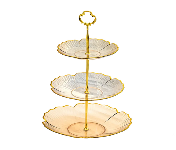 3 Tier Modern Fruit & Snack Stand A Gold Reinforced Tiered Platter With Durable Iron Art Support For Home Reception And Office Platters