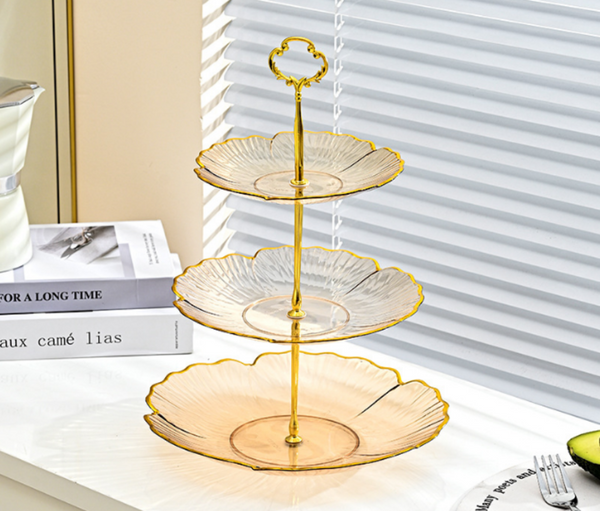 3 Tier Modern Fruit & Snack Stand A Gold Reinforced Tiered Platter With Durable Iron Art Support For Home Reception And Office Platters
