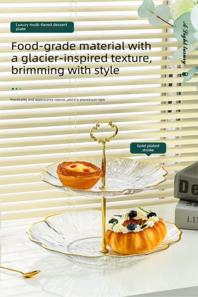 3 Tier Modern Fruit & Snack Stand A Gold Reinforced Tiered Platter With Durable Iron Art Support For Home Reception And Office Platters