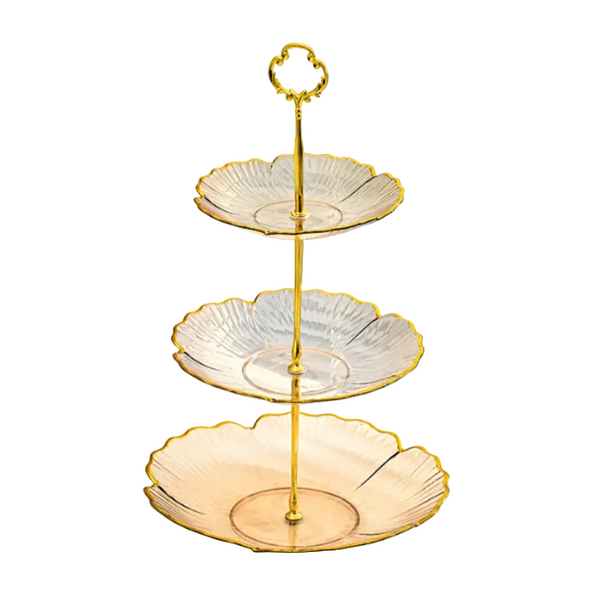 3 Tier Modern Fruit & Snack Stand A Gold Reinforced Tiered Platter With Durable Iron Art Support For Home Reception And Office Platters