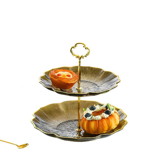 3 Tier Modern Fruit & Snack Stand A Gold Reinforced Tiered Platter With Durable Iron Art Support For Home Reception And Office Platters
