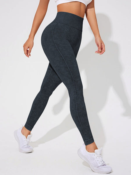 2 Pcs Women's High Waisted Seamless Yoga Leggings Washed Black And Light Grey Activewear Tights Size Large Women Leggings