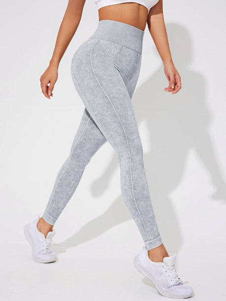 2 Pcs Women's High Waisted Seamless Yoga Leggings Washed Black And Light Grey Activewear Tights Size Large Women Leggings