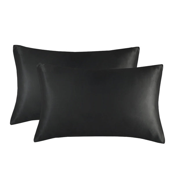 1 Pair Black Luxury Satin Silk Pillowcase For Hair And Skin Smooth Cooling Pillow Cover With Envelope Closure King (20X36") Pillow Cases