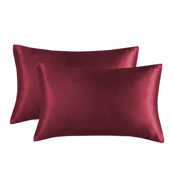1 Pair Wine Red Luxury Satin Silk Pillowcase For Hair And Skin Smooth Cooling Cover With Envelope Closure King (20X36") Pillow Cases