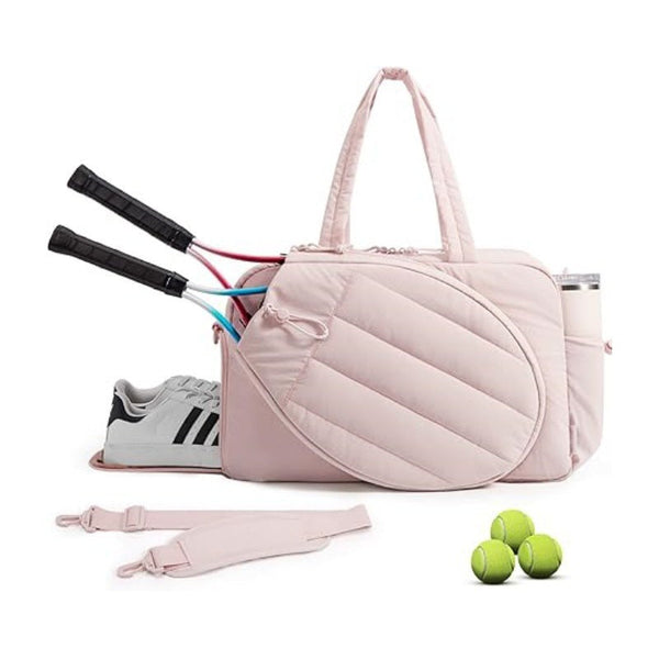 42L Pink Tennis & Pickleball Expandable Tote Bag With Shoe Zone Bottle Side Pocket Waterproof Gym For Racquets Paddles Gym Bags