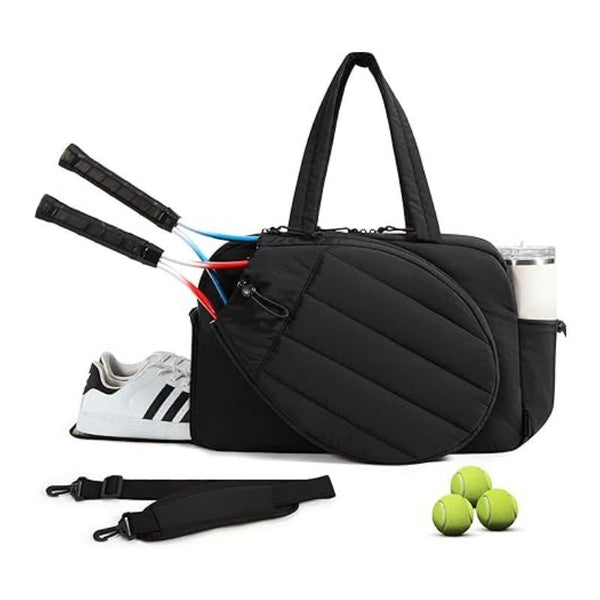 42L Black Tennis & Pickleball Expandable Tote Bag With Shoe Zone Bottle Side Pocket Waterproof Gym For Racquets Paddles Gym Bags