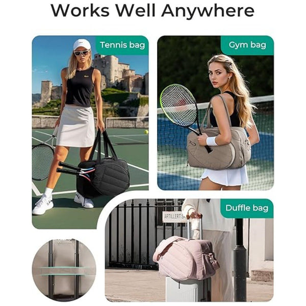 42L Black Tennis & Pickleball Expandable Tote Bag With Shoe Zone Bottle Side Pocket Waterproof Gym For Racquets Paddles Gym Bags