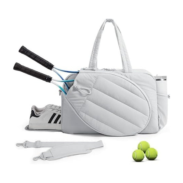 42L Light Grey Tennis & Pickleball Expandable Tote Bag With Shoe Zone Bottle Side Pocket Waterproof Gym For Racquets Paddles Gym Bags