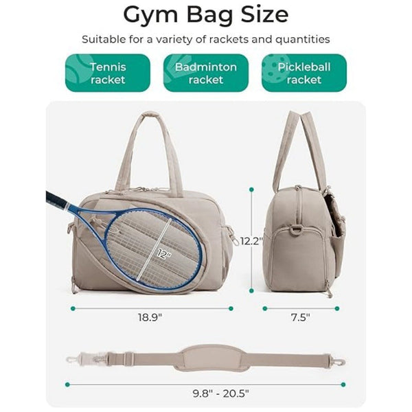 42L Light Grey Tennis & Pickleball Expandable Tote Bag With Shoe Zone Bottle Side Pocket Waterproof Gym For Racquets Paddles Gym Bags
