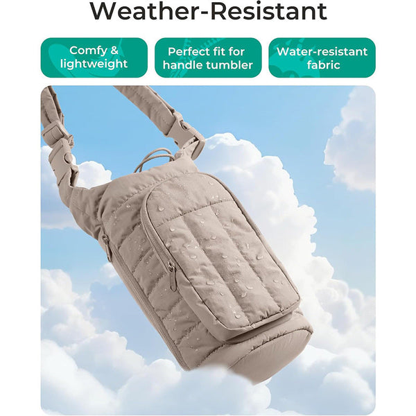 Khaki Nylon Quilted Insulated Water Bottle Bag For 18 64Oz Flask Lightweight Sports & Travel Puffer Shockproof Protective Pouch Water Bottles & Vacuum