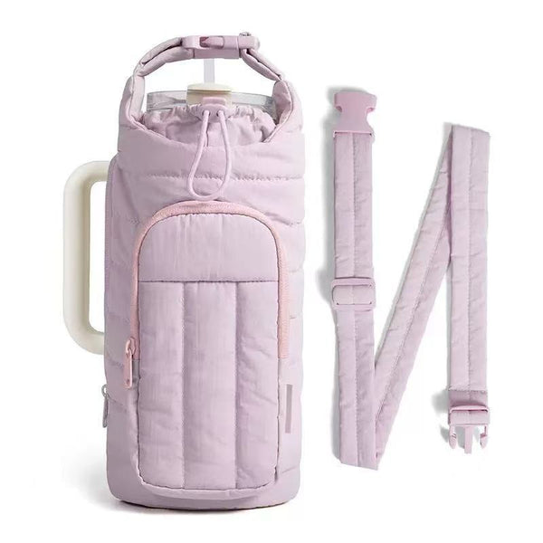Purple Nylon Quilted Insulated Water Bottle Bag For 18 64Oz Flask Lightweight Sports & Travel Puffer Shockproof Protective Pouch Water Bottles & Vacuu