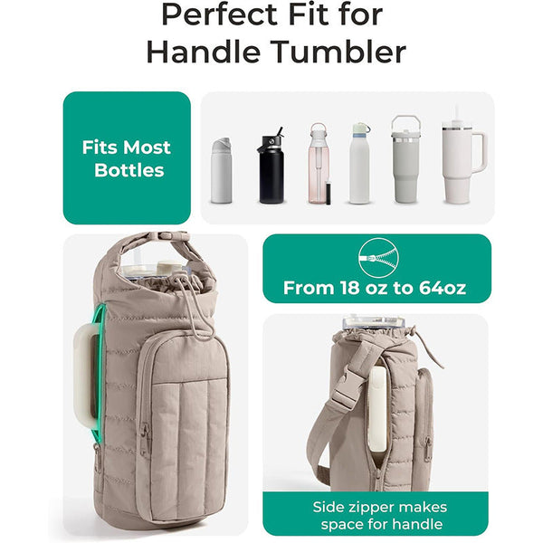 Purple Nylon Quilted Insulated Water Bottle Bag For 18 64Oz Flask Lightweight Sports & Travel Puffer Shockproof Protective Pouch Water Bottles & Vacuu