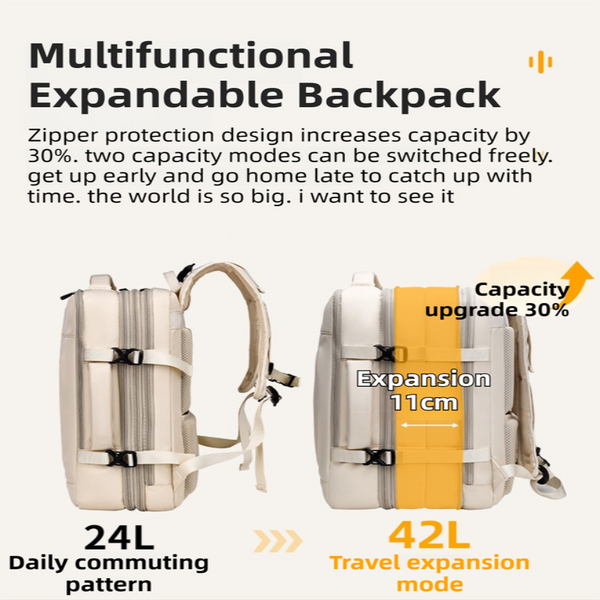 Black Expandable Travel Laptop Backpack With Usb Charging Port Waterproof Nylon Business Bag With 11Cm Depth Extension (45X32cm) Laptop Cases & Bags