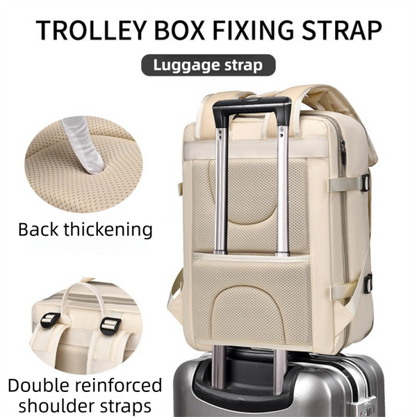 Beige Expandable Travel Laptop Backpack With Usb Charging Port Waterproof Nylon Business Bag With 11Cm Depth Extension (45X32cm) Laptop Cases & Bags