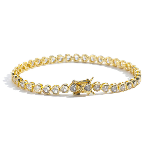 Gold Bling Heart Tennis Bracelet For Women With Micro Paved Zirconia Romantic Couple's Jewelry (7" Length) Bracelets