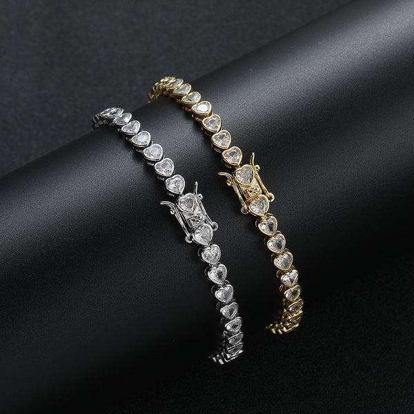 Gold Bling Heart Tennis Bracelet For Women With Micro Paved Zirconia Romantic Couple's Jewelry (7" Length) Bracelets