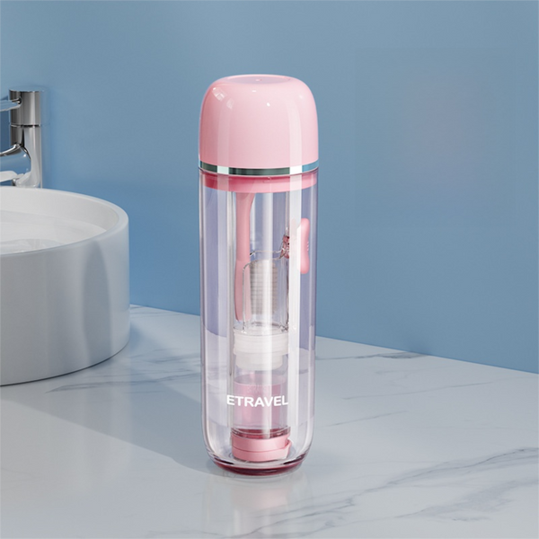 Pink 2 In 1 Travel Toothbrush/Toothpaste Organizer & Mouthwash Cup Lightweight And Durable Crystal Clear Pc Material Other Travel Accessories
