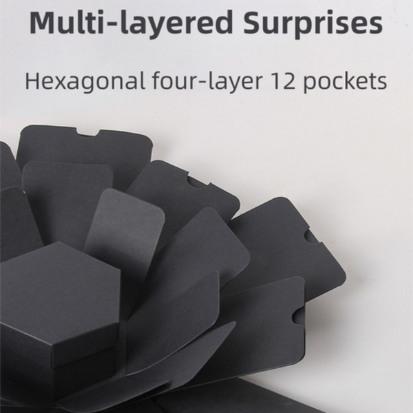 Black Hexagon 4 Layer 12 Pocket Explosion Gift Box(Diy) Creative Handmade Photo Album & Scrapbook For Anniversaries Birthdays Gift Boxes