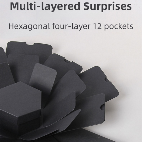 Black Hexagon 4 Layer 12 Pocket Explosion Gift Box(Finished) Creative Handmade Photo Album & Scrapbook For Anniversaries Birthdays Gift Boxes