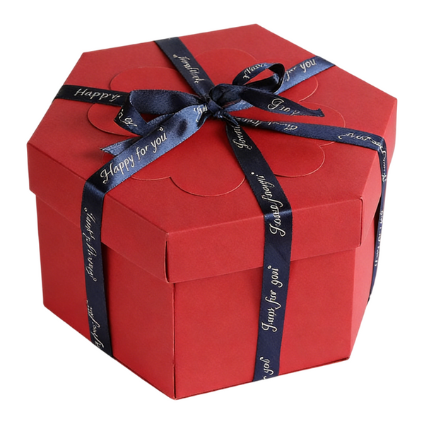 Red Hexagon 4 Layer 12 Pocket Explosion Gift Box(Diy) Creative Handmade Photo Album & Scrapbook For Anniversaries Birthdays Gift Boxes