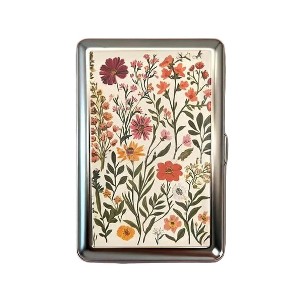 Retro Metal Card Cash & Cigarette Case With Fixed Clip Flower Artistic Slim Wallet (10.3X6x2cm) Wallets