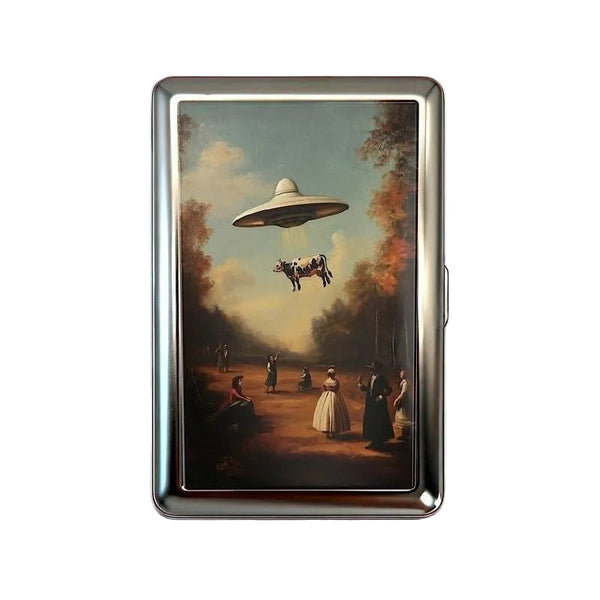 Retro Metal Card Cash & Cigarette Case With Fixed Clip Ufo Artistic Slim Wallet (10.3X6x2cm) Wallets