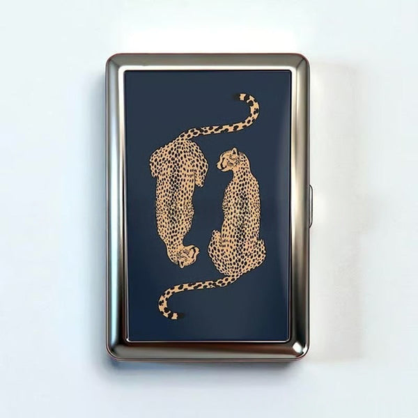 Retro Metal Card Cash & Cigarette Case With Fixed Clip Leopard Artistic Slim Wallet (10.3X6x2cm) Wallets